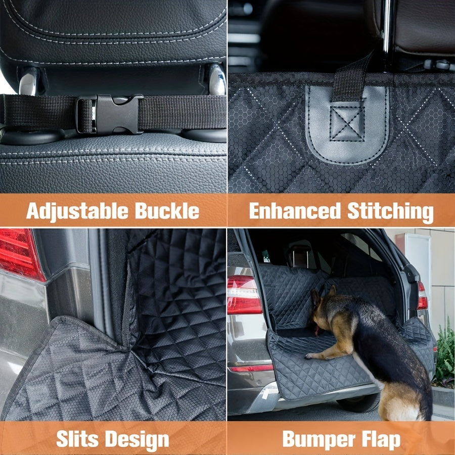 Dog Cargo Cover with Bumper Flap, Black Polyester Non-Slip Pet Trunk Mat for Compatible SUVs, Sedans and Vans, Everyday Travel Protector