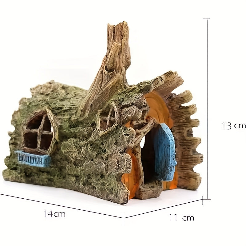 Resin Driftwood Aquarium Ornament, Tan Tree Stump with Hollow Log and Root-Style Cave Hideout for Freshwater and Saltwater Fish Tank Decor, 1 Piece