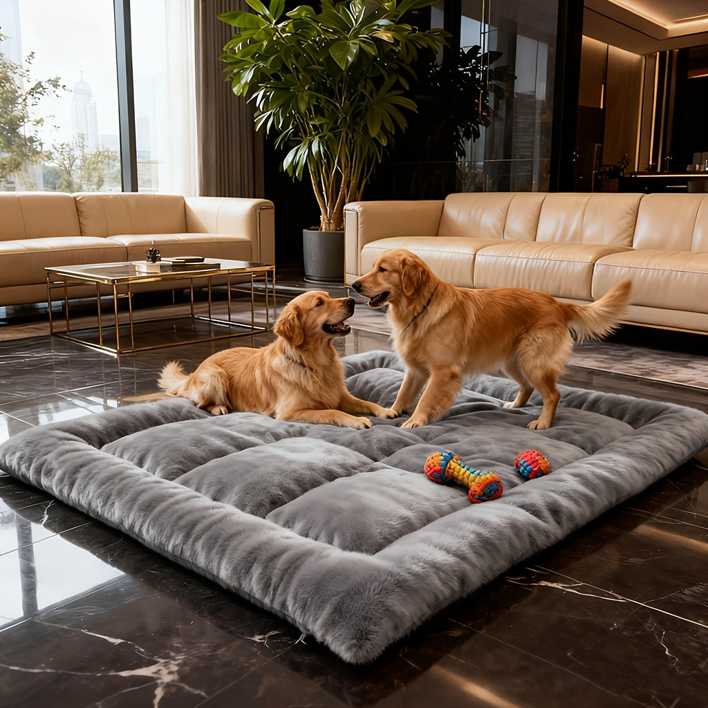 Large Dog Sleeping Mat, Thick Soft Washable Non-Slip Winter Pet Floor Bed in Grey, L to XXXL Sizes for Multi-Dog Family Lounging