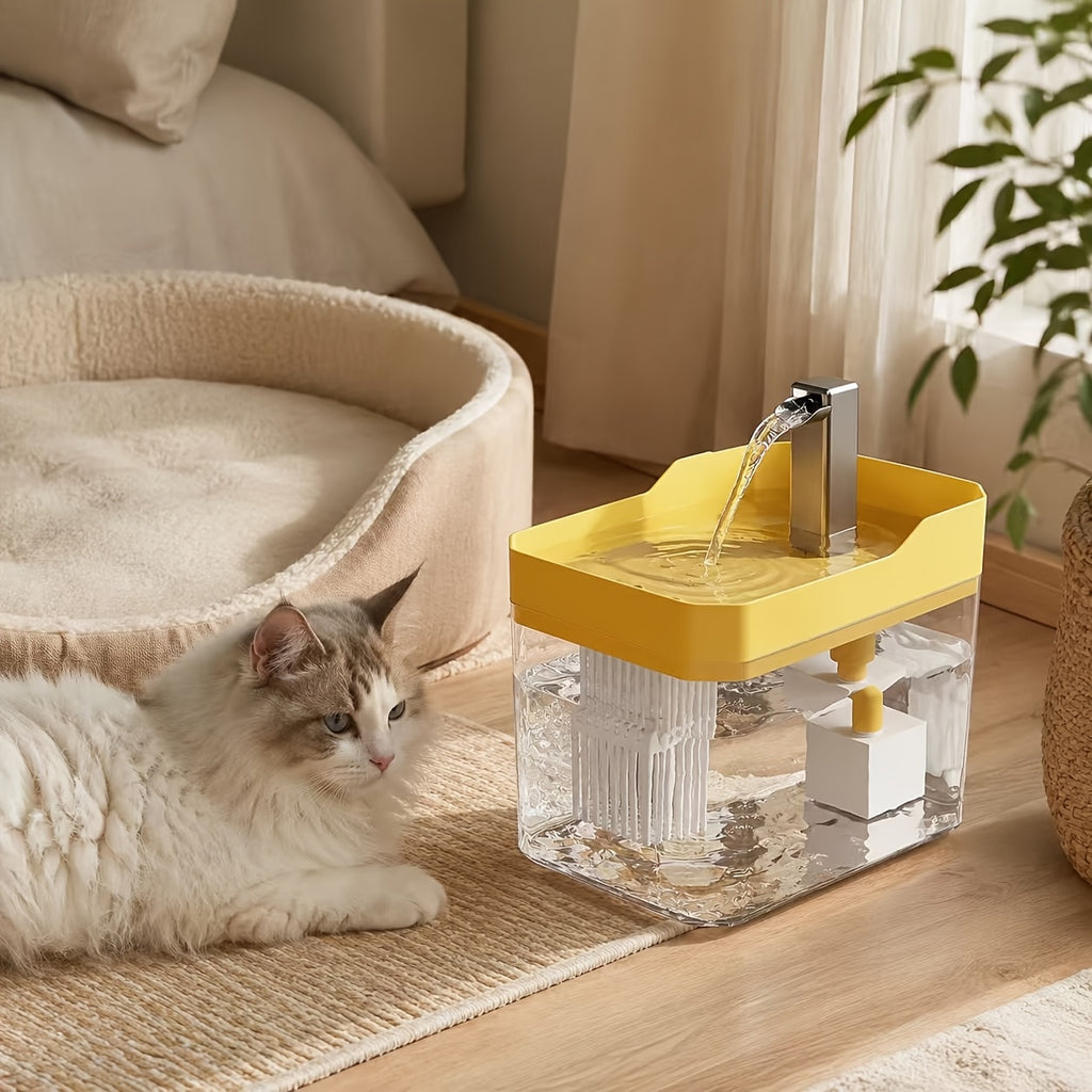 Cat Water Fountain with Faucet-Style Spout, Quiet USB Powered Filtered Pet Drinking Dispenser with Visible Water Tank for Cats and Dogs