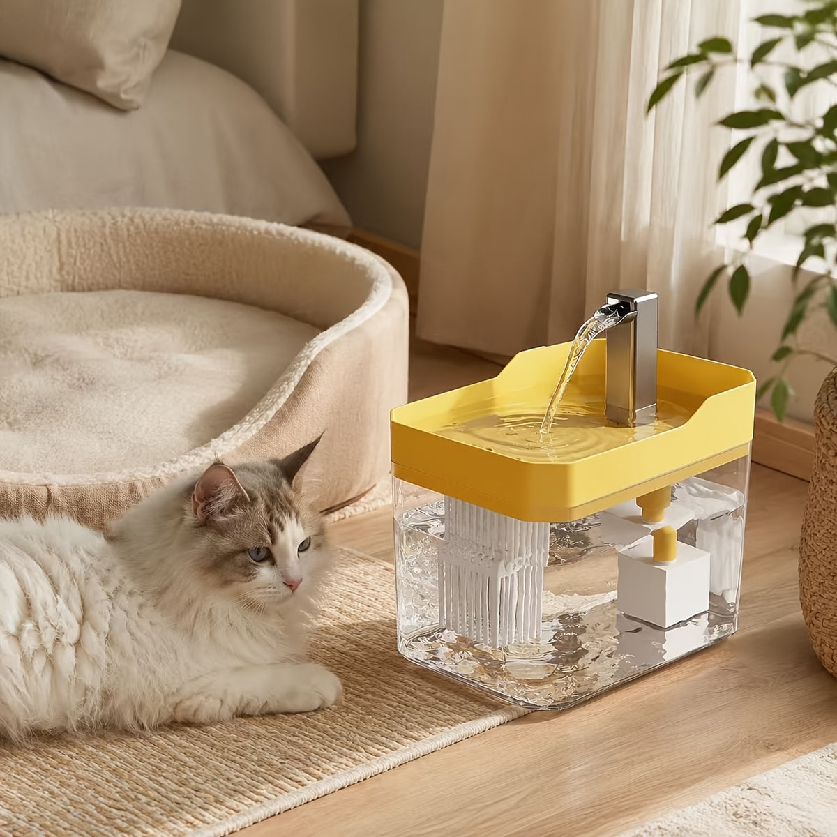 Cat Water Fountain with Faucet-Style Spout, Quiet USB Powered Filtered Pet Drinking Dispenser with Visible Water Tank for Cats and Dogs