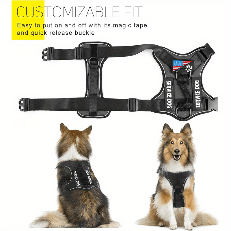 Dog Harness Patch Kit with 5 Patches, Reflective Adjustable Oxford Walking Vest with Mesh Lining, Padded Handle and Three Leash Rings, XS to XL