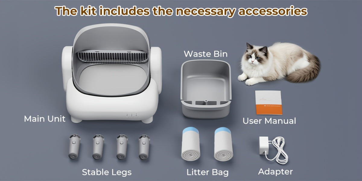 Self Cleaning Litter Box, ECORUI Certified Refurbished Open-Top Automatic Cat Toilet with App Control for Multiple Cats, Light Gray