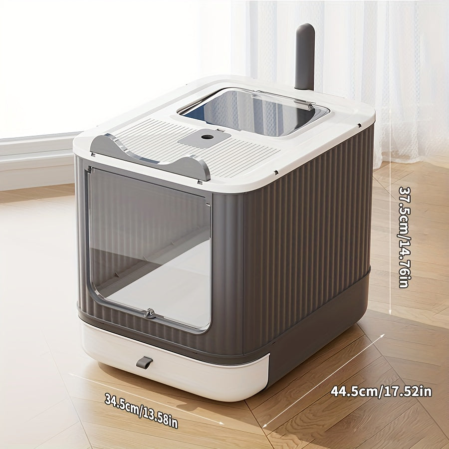 Enclosed Cat Litter Box with Foldable Design, Front Door and Top Opening, Covered Indoor Kitty Toilet in White, Pink or Yellow Options