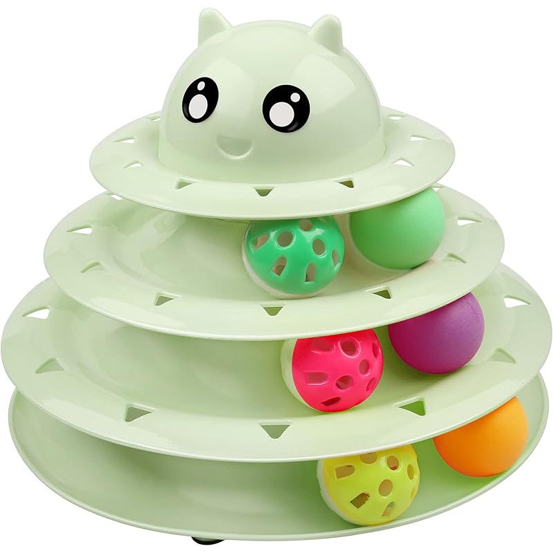 Cat Ball Track Toy with Six Colorful Balls, Three-Tier Interactive Tower with Non-Slip Base and Detachable Layers for Indoor Cats and Kittens