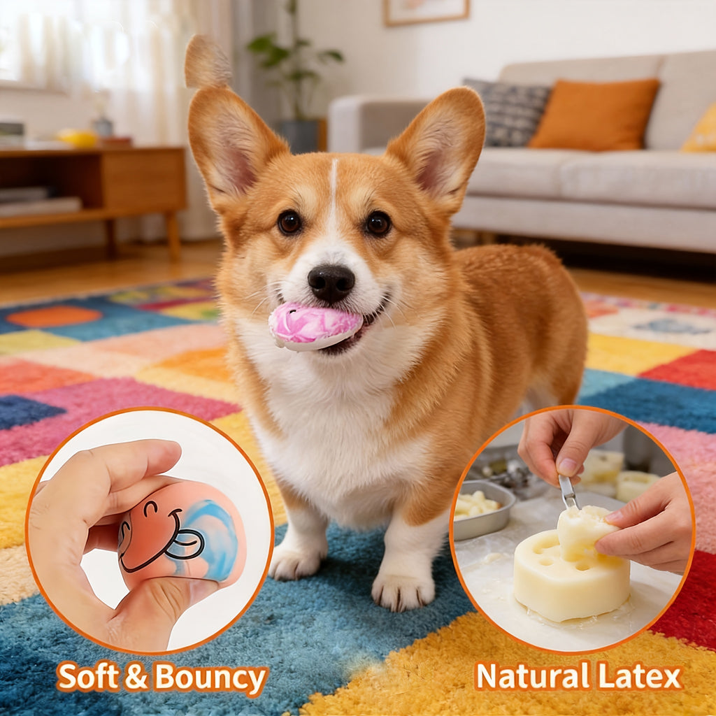 Squeaky Dog Balls with Cartoon Patterns, 6-Pack Soft Latex Bouncy Fetch Toys for Small Dogs, Multicolor Battery-Free Interactive Play Set