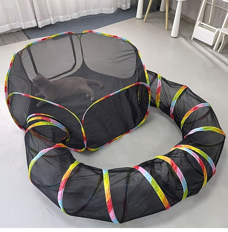 Rainbow Cat Enclosure for Indoor Cats, Portable Outdoor Catio Tent with Enclosed Run and Tunnel for Supervised Backyard Exploration