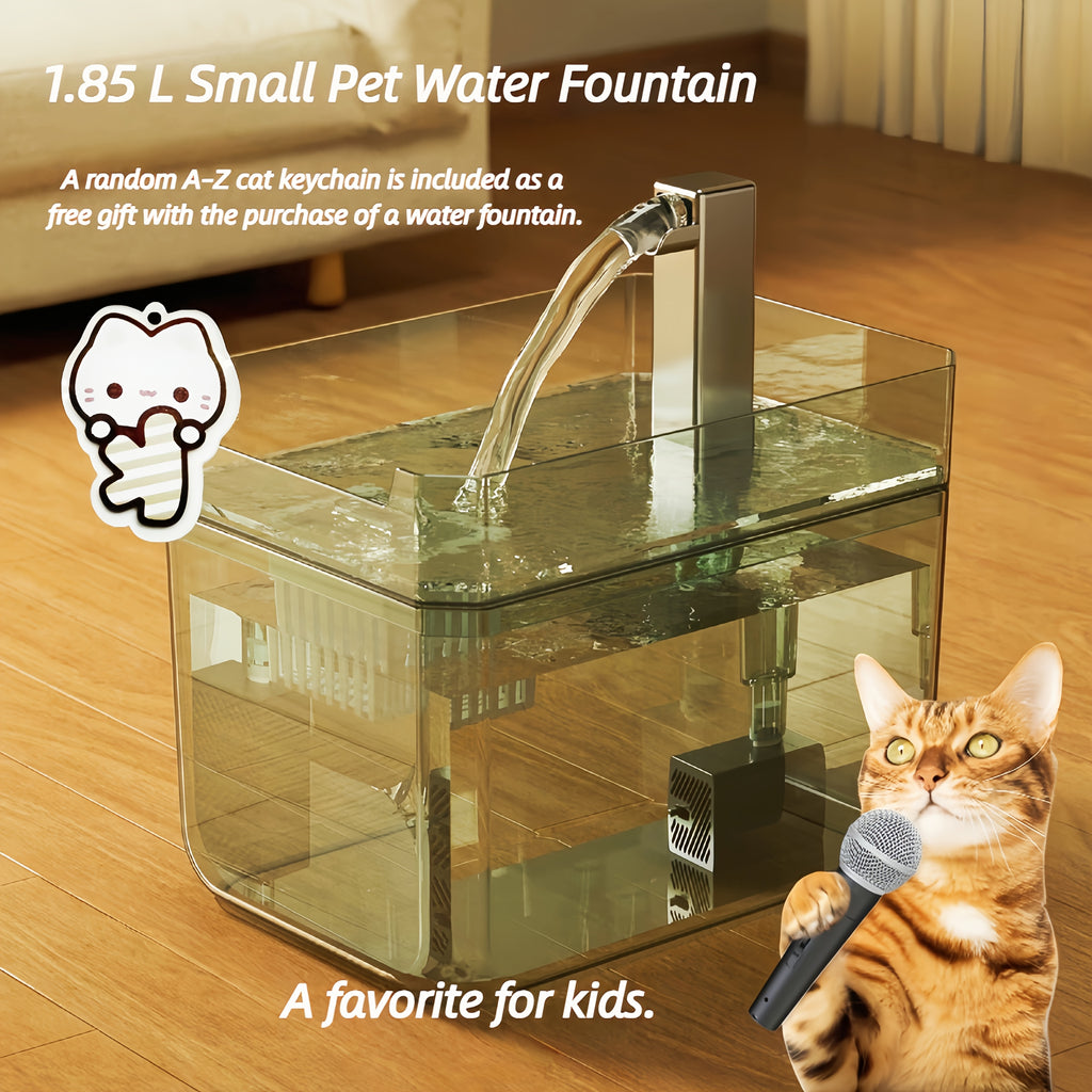 Cat Water Fountain with Free Keychain, USB Powered Quiet Circulating Pet Drinking Dispenser for Multi-Cat Households, No Batteries Required