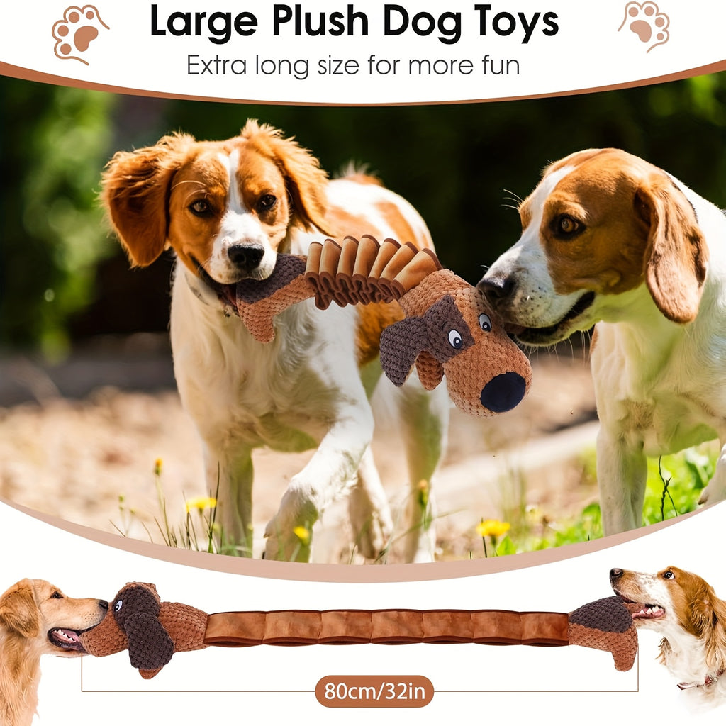 Crinkle Plush Dog Toy with Accordion Body, Spring Dog or Spring Cow Stuffed Pull Toy for Supervised Gentle Tug, Fetch and Interactive Pet Play
