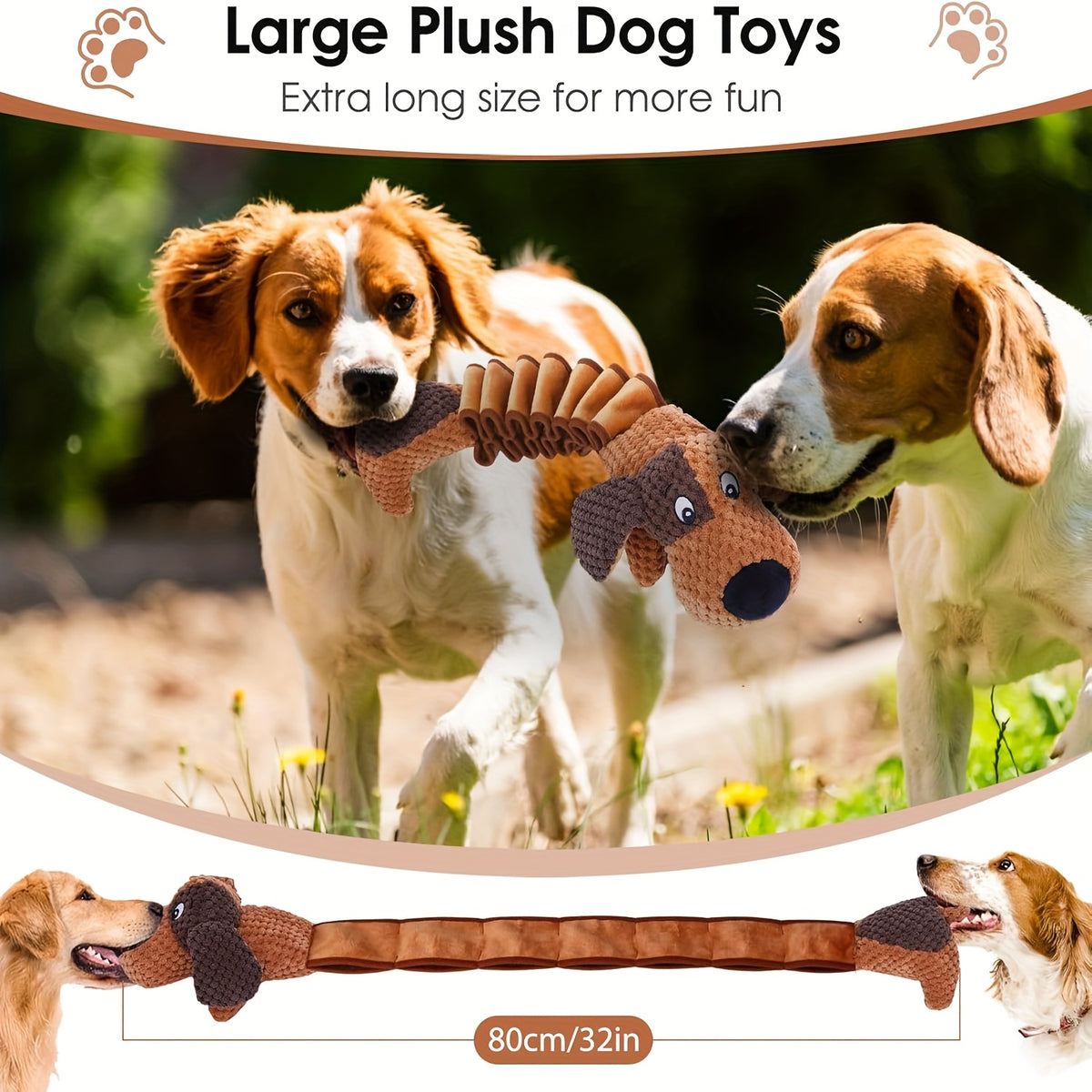 Crinkle Plush Dog Toy with Accordion Body, Spring Dog or Spring Cow Stuffed Pull Toy for Supervised Gentle Tug, Fetch and Interactive Pet Play