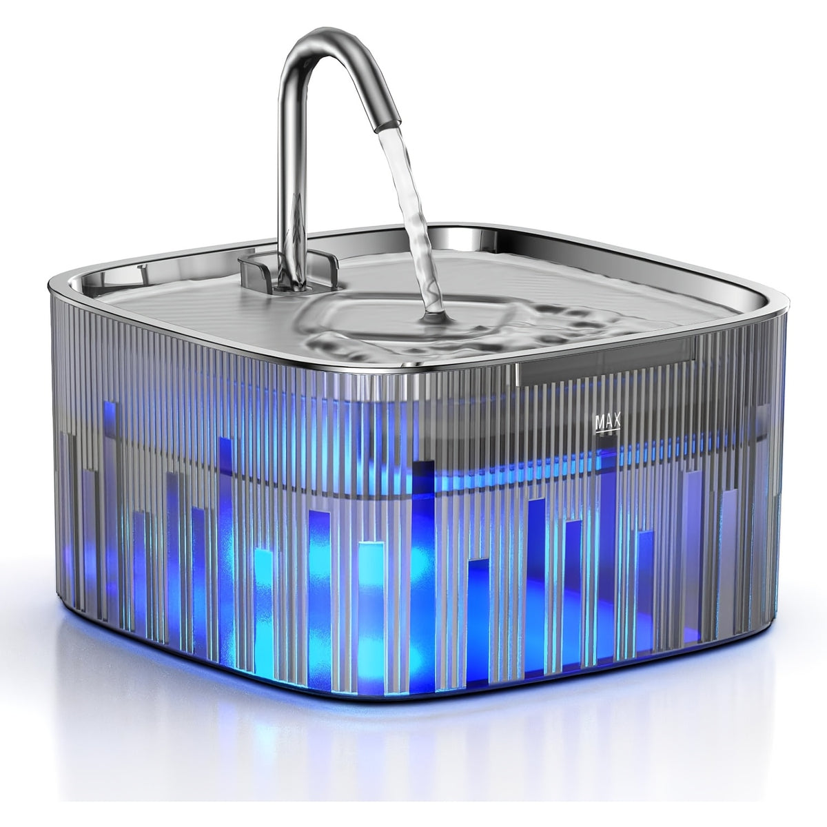 Cat Water Fountain with Square Wave Design, 75oz/2.2L Automatic Pet Water Dispenser with Stainless Steel Lid and Quiet LED Pump for Indoor Cats & Small Dogs