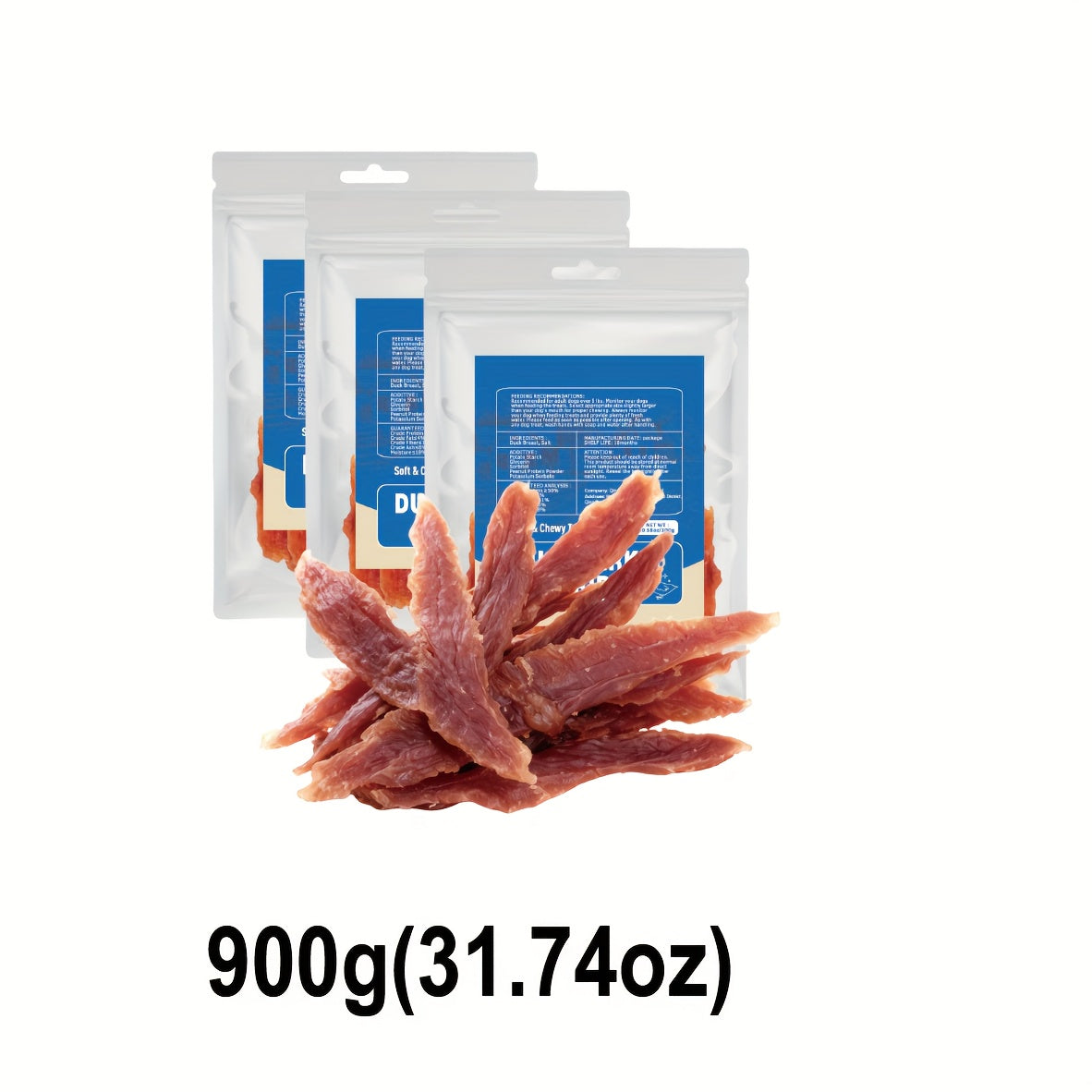 Duck Jerky Strips for Dogs, Dehydrated Duck Meat Treats in 200g, 300g and 900g Options for Supervised Training Rewards and Everyday Snack Time