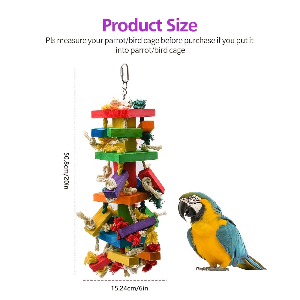 Wooden Bird Chew Toys with Colorful Blocks, Hanging Parrot Cage Enrichment in Six Styles for Supervised Chewing and Everyday Play