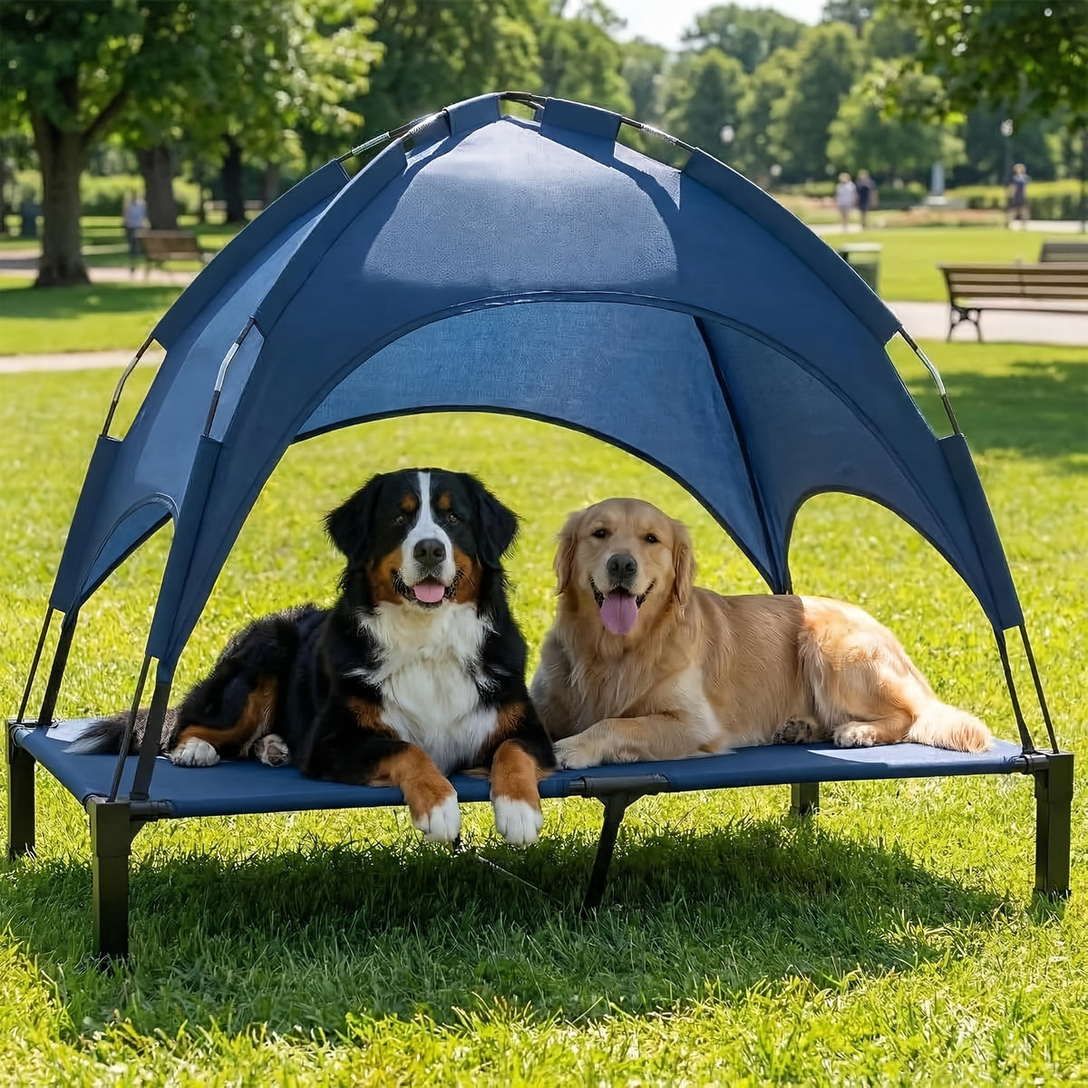 Dog Cot with Canopy, Elevated Outdoor Dog Bed with Removable Shade and Adjustable Non-Slip Feet for Large Dogs, Camping and Indoor Rest