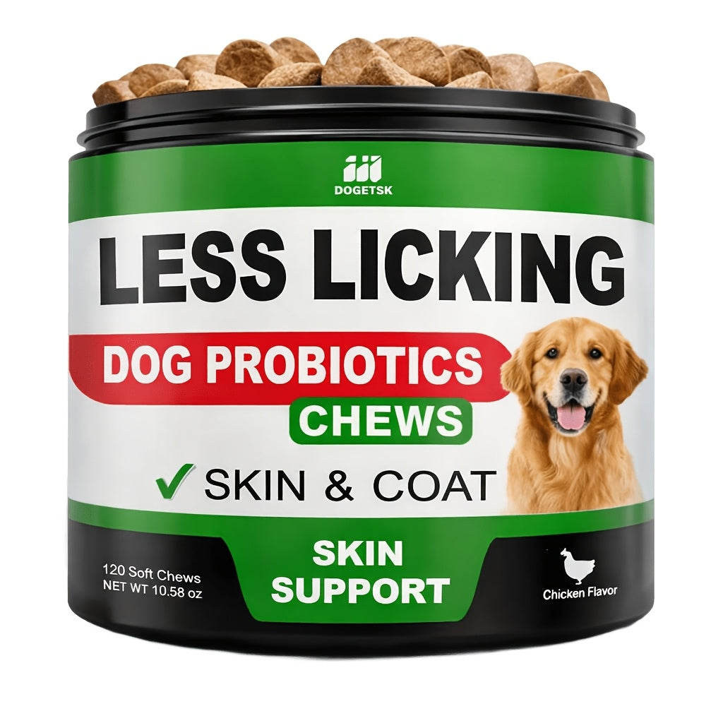 Dog Probiotic Chews Chicken Flavor, 120 Soft Chews per Container with Skin and Coat Care Labeling, Canine Supplement in 1 or 2 Unit Options