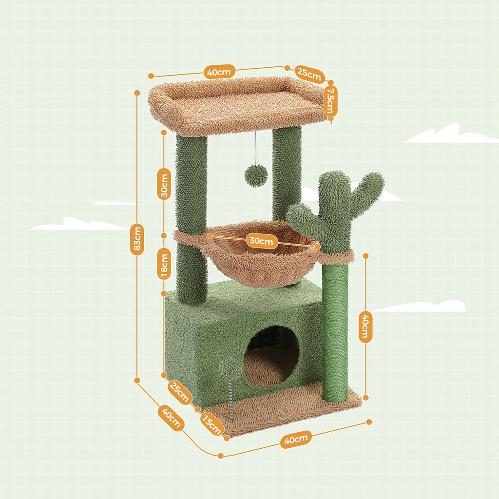 Cat Tower with Deep Hammock and Top Perch, 4-in-1 Indoor Cat Tree Listing with Condo and Scratching Post, Color and Size-Labeled Model Options