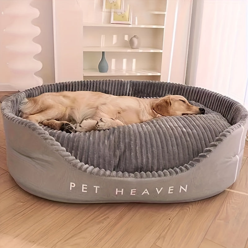 Reversible Dog Bed with Removable Mat, Grey Bolster Pet Bed with Ribbed Cushion and Lower Front Entry, Washable Indoor Lounger in Medium or Large