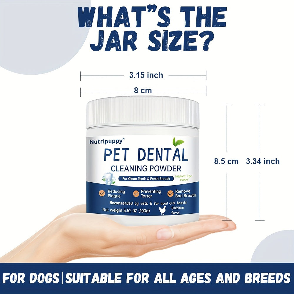 Dog Dental Powder 100g, Chicken Flavor Sprinkle-on-Food Tooth Cleaning Powder for Canine Oral Care and Fresh Breath Routines at Home