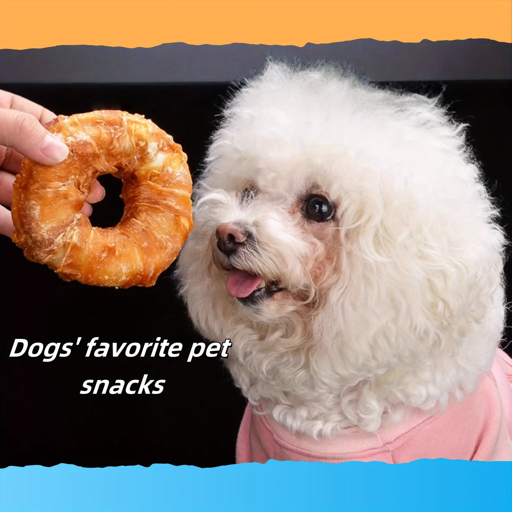 Chicken Wrapped Rawhide Donuts for Dogs, Ring-Shaped Chew Treats for Small and Medium Dogs, 3 oz 2-Pack, 6 oz 4-Pack or 12 oz 8-Pack