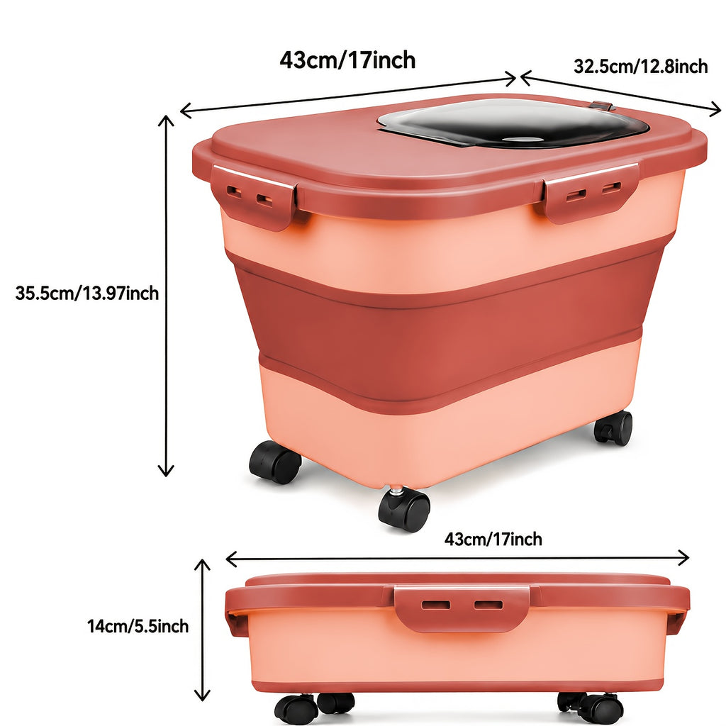 Pet Food Storage Container with Foldable Design, 5–30 lb Dog and Cat Food Bin with Airtight Lid and Wheels for Everyday Pantry Organization