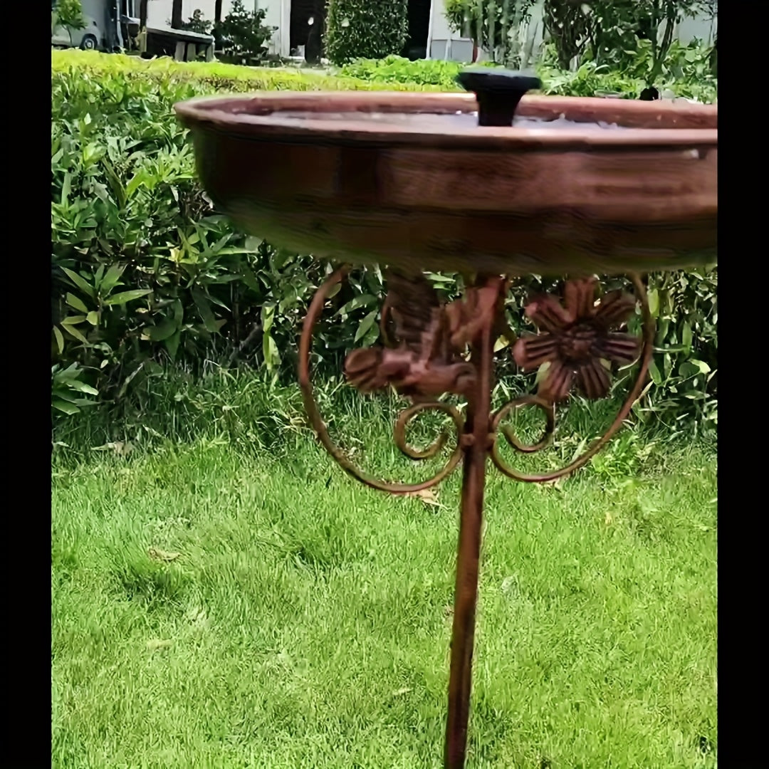 Bird Bath with Sunflower and Hummingbird Accents, Bronze Metal Outdoor Basin with 5-Claw Ground Stake for Garden and Backyard Decor, No Fountain