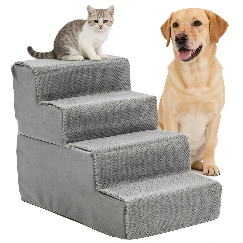 Right Angle Dog Stairs for Bed and Couch, Gray High-Density Foam Pet Steps with Non-Slip Design in 3, 4 or 5-Step Options for Dogs and Cats
