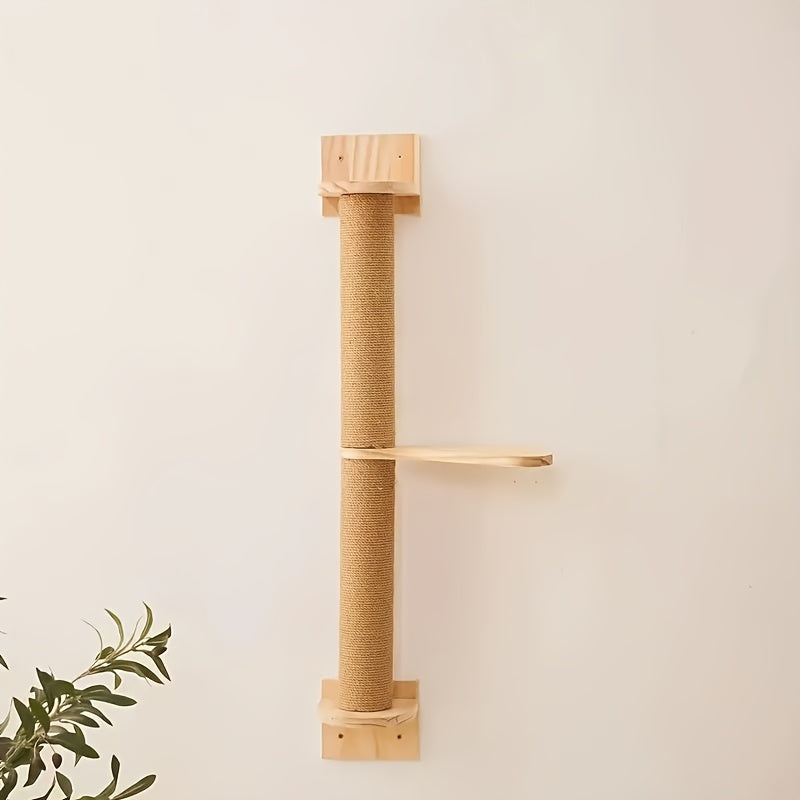 Wall Mounted Cat Scratching Post with Sisal Rope and Wooden Platform, Two-Stage Climbing Pole or Replacement Cat Bed Options for Indoor Cats