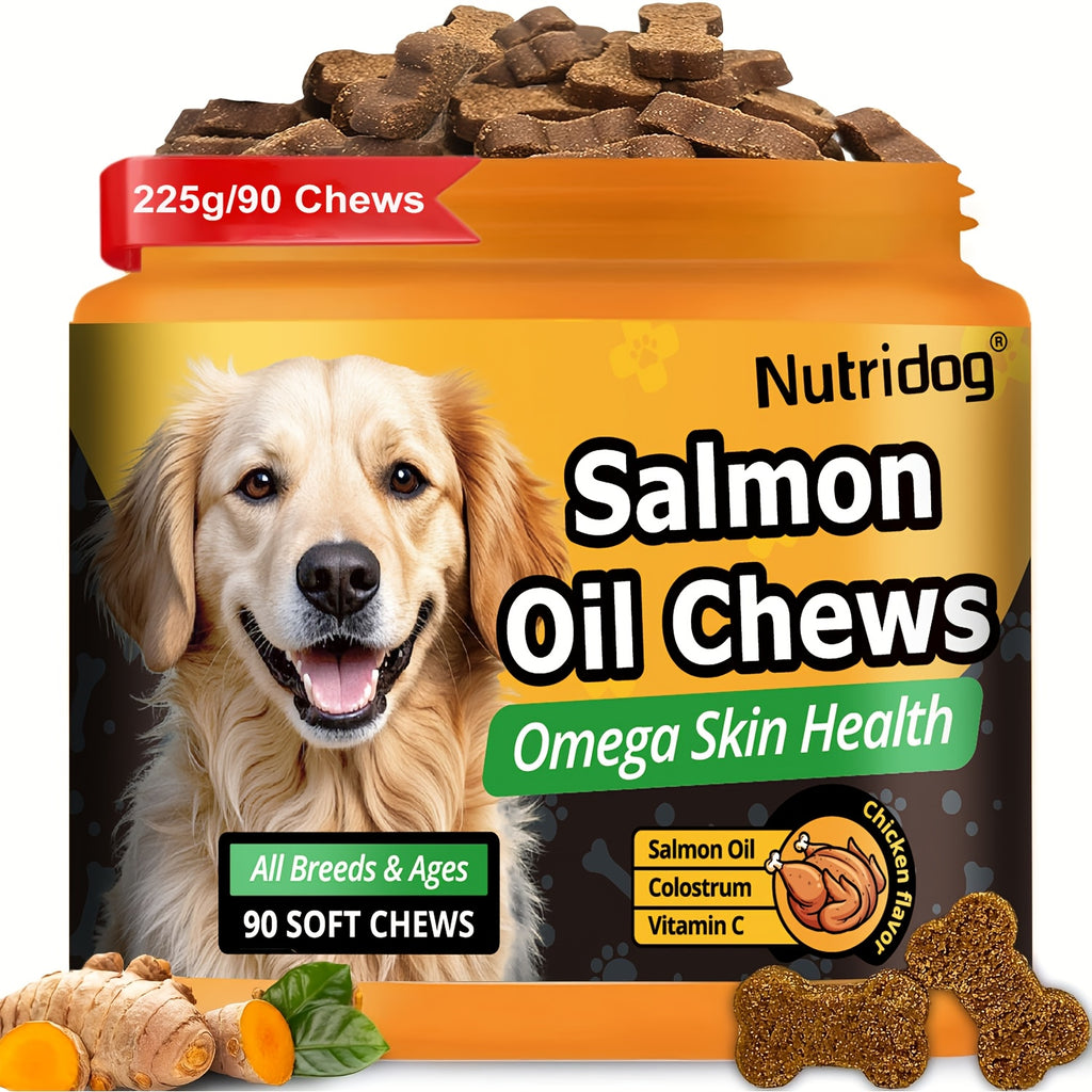 Dog Supplement Soft Chews with Probiotics & Salmon Oil, Chicken Flavor Multivitamin Nutritional Chews in 90 or 270 Count Options