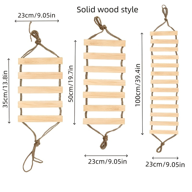 Cat Rope Ladder Bridge for Indoor Climbing, Wooden Rung Pet Walkway with Rope-Wrapped or Bare Wood Styles, 13.78 to 39.37 Inch Options