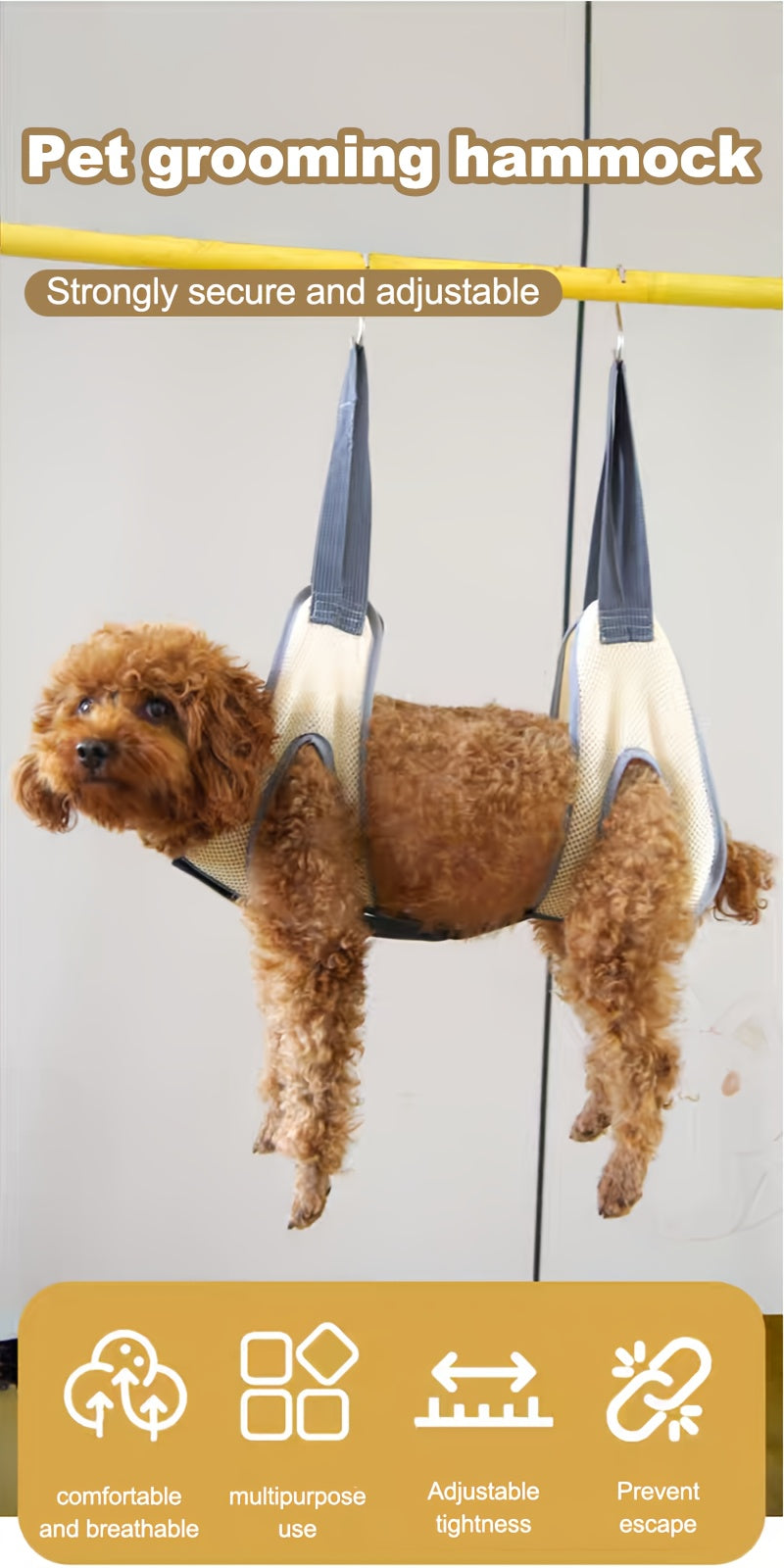 Mesh Pet Grooming Hammock with Adjustable Straps and Hooks, Breathable Nail Trimming Support Sling for Cats and Small Dogs in Grey or Pink