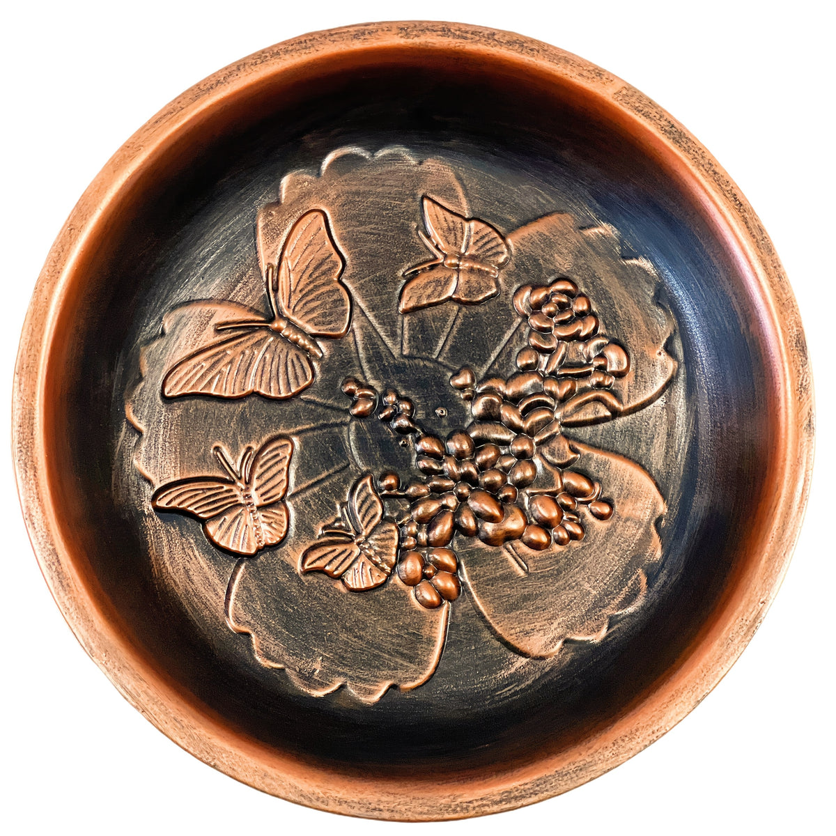 Decorative Bird Bath with Dragonfly or Butterfly Basin, Bronze-Tone Metal Garden Water Dish with Ground Stake for Outdoor Yard and Flower Bed Decor