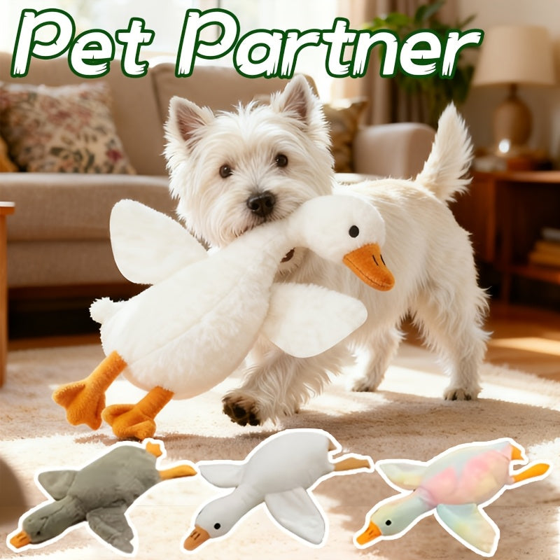 Plush Goose Dog Toy with Embroidered Eyes, 50 cm Soft Washable Pet Companion for Gentle Indoor Play, Multicolor, White or Gray