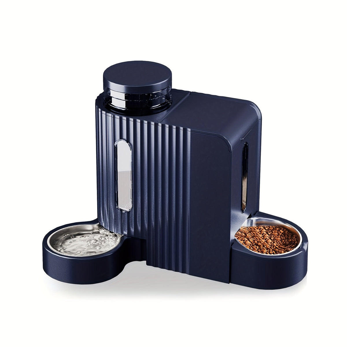 3L Gravity Pet Feeder and Water Dispenser for Cats and Dogs, Stainless Steel Design Without Battery, Black Gray or Blue for Daily Home Care
