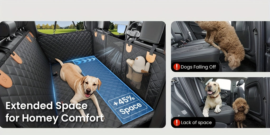 Dog Backseat Expander with Hard Bottom, Rear Seat Cover and Pet Hammock Extension for Compatible Cars, SUVs and Trucks, Single-Unit Travel Setup