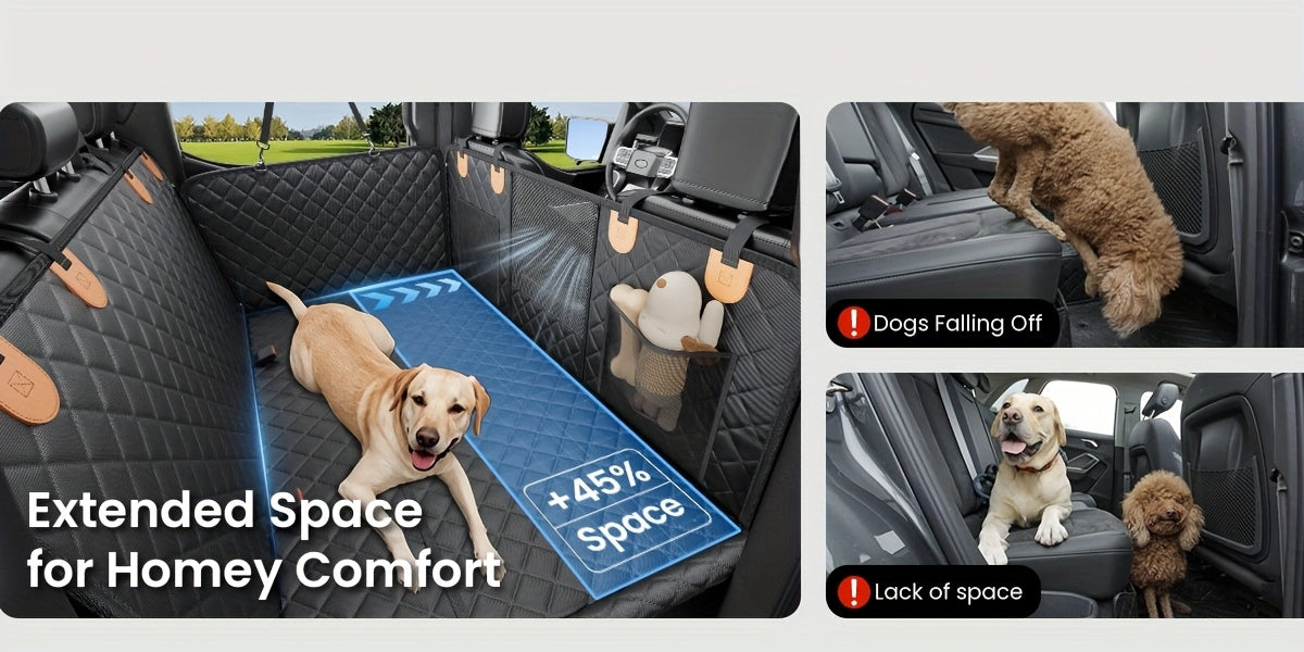 Dog Backseat Expander with Hard Bottom, Rear Seat Cover and Pet Hammock Extension for Compatible Cars, SUVs and Trucks, Single-Unit Travel Setup