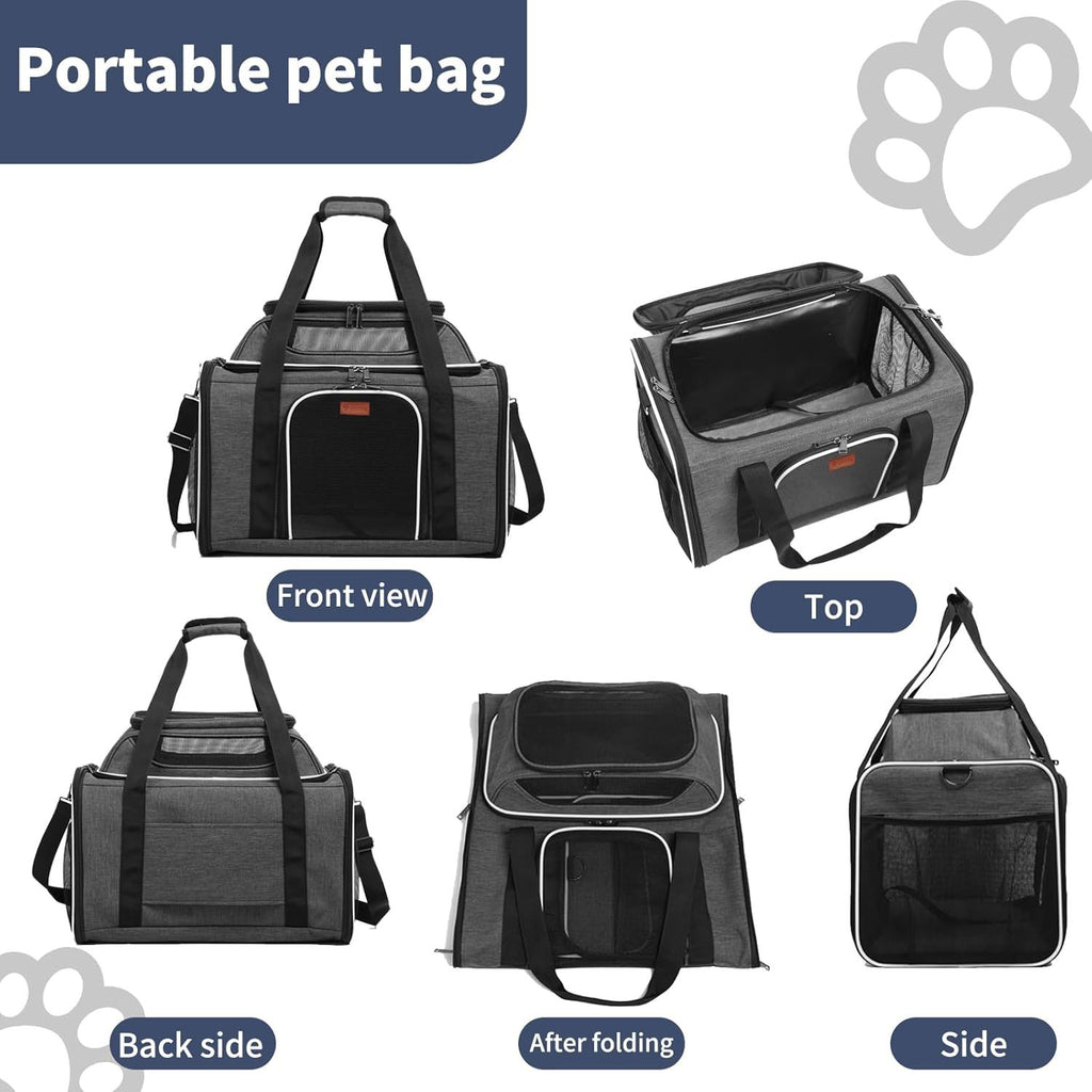 XL Soft-Sided Pet Carrier 19 x 12 x 17 Inch for Cats and Small Dogs up to 25 lbs, Five-Side Mesh Travel Bag with Expandable Top and Removable Mat