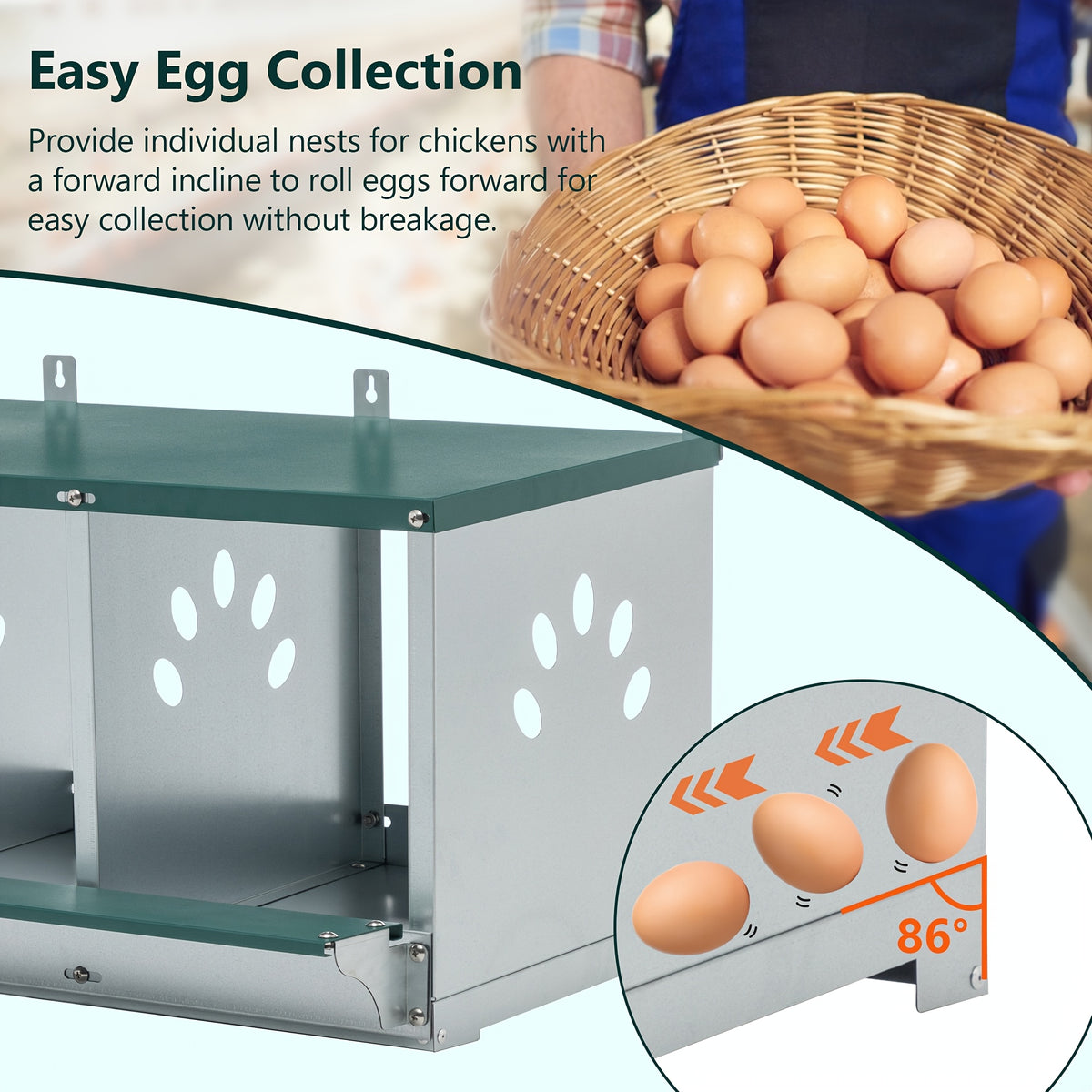 Galvanized Steel Chicken Nesting Box with Ventilation Holes, Green Model 0206 Hen Nest with Removable Divider and Nest Pad for Backyard Coops