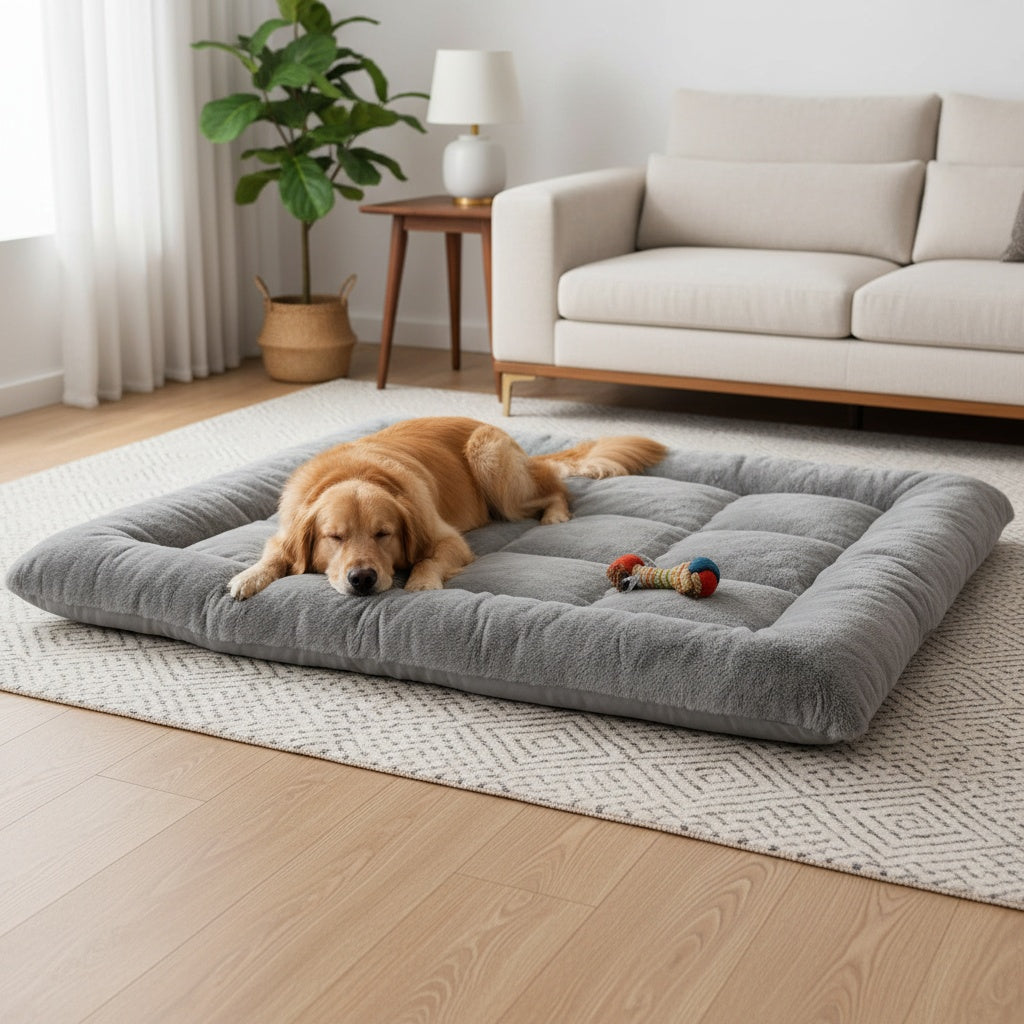 Large Dog Floor Mat in Grey, Soft Washable Non-Slip Pet Sleeping Pad for Cozy Indoor Rest and Multi-Pet Homes, L to XXXL Size Options