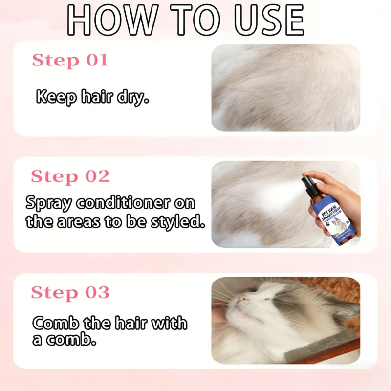 Pet Detangling Spray 30 mL, Fur Smoothing Grooming Spray for Dogs and Cats, Coat Care for Easier Brushing and Everyday Tangle Management