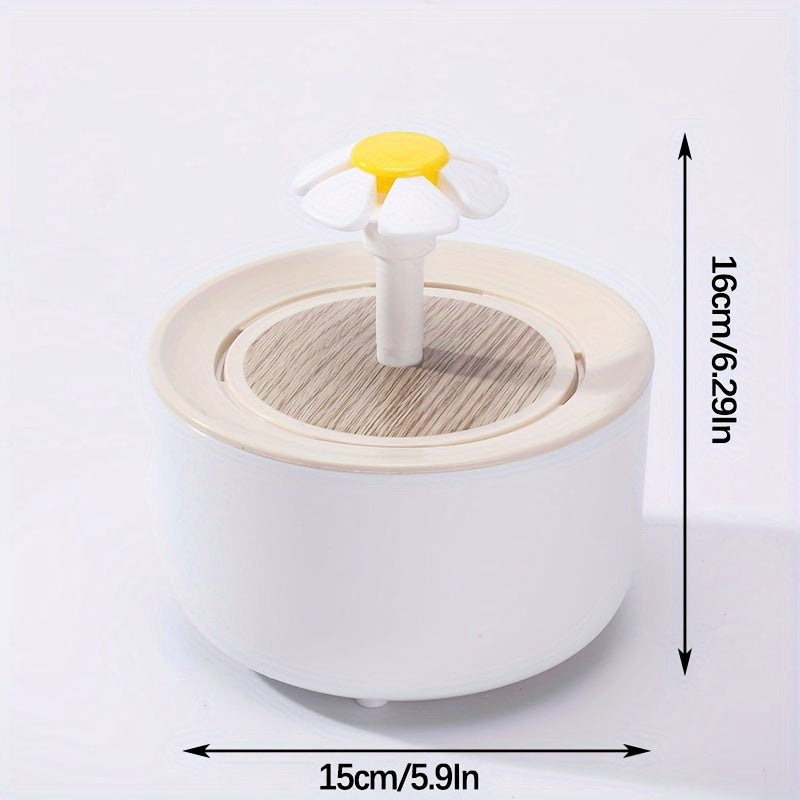 Cat Water Fountain with Round Basin, USB Powered Quiet Recirculating Pet Drinking Dispenser with Flower Spout for Indoor Cats and Small Dogs