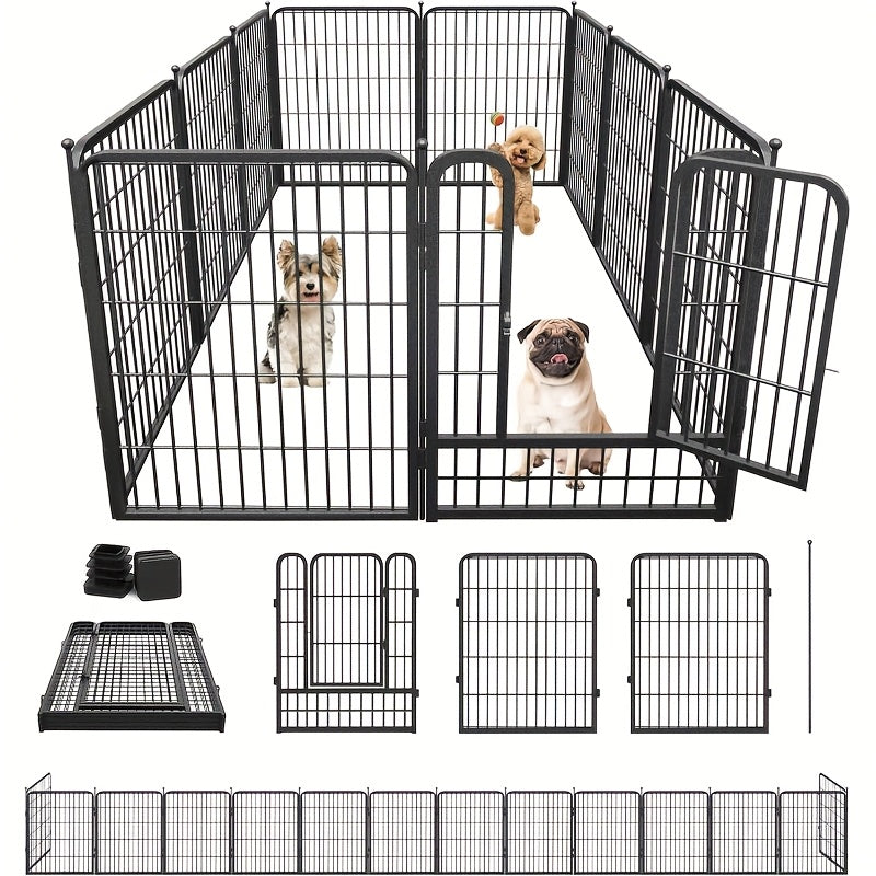 Dog Playpen 32 Inch with Door, Heavy Duty Metal Pet Fence in 8, 10 or 12 Panels for Small and Medium Dogs, Indoor Outdoor Yard and RV Camping