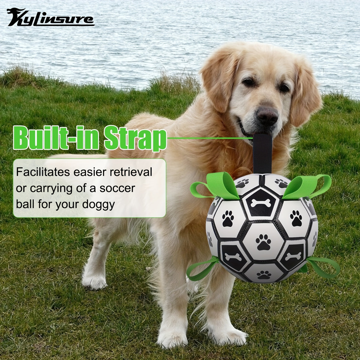Dog Soccer Ball with Straps for Small and Medium Dogs, Interactive Tug of War and Fetch Toy for Outdoor Play, Puppy Birthday and Christmas Gifts