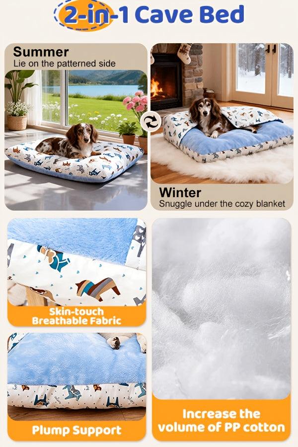 Hooded Dog Bed with Removable Washable Cover, Plush Sleeping Bag Pet Sofa for Dogs and Cats, Cozy Thickened Cushion in S to XL Sizes
