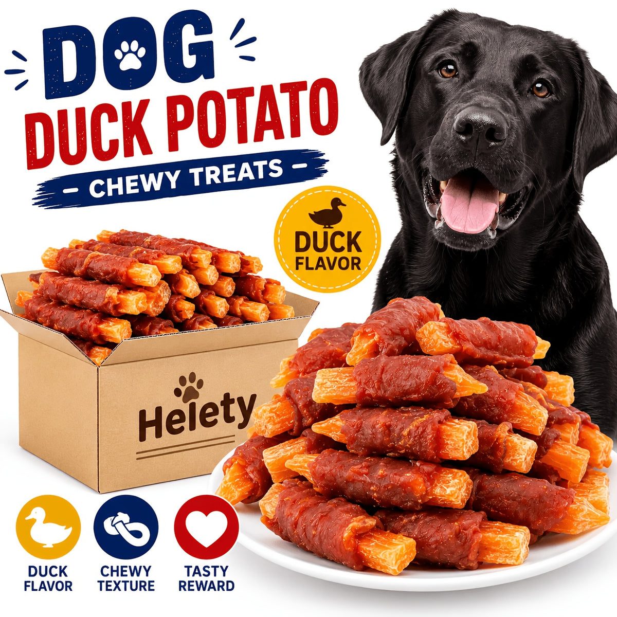 Duck Wrapped Sweet Potato Dog Treats, Chewy Snack Sticks in 220g or 450g Packs for Supervised Training Rewards and Everyday Dog Treat Time