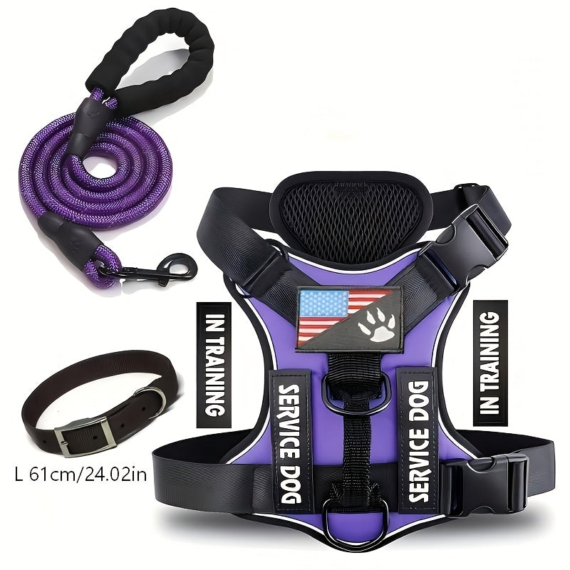 Reflective Dog Harness and Leash Set, 3-Piece Large Dog Walking Kit with Double-Layer Collar and Soft Handle for Daily Walks and Training