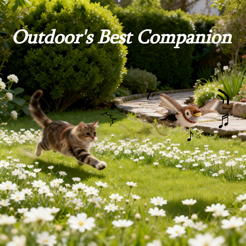 Rechargeable Bird Cat Toy 2-Pack, Cordless Flying Sparrow with Fluttering Wings and Jumping Motion for Supervised Indoor and Outdoor Play