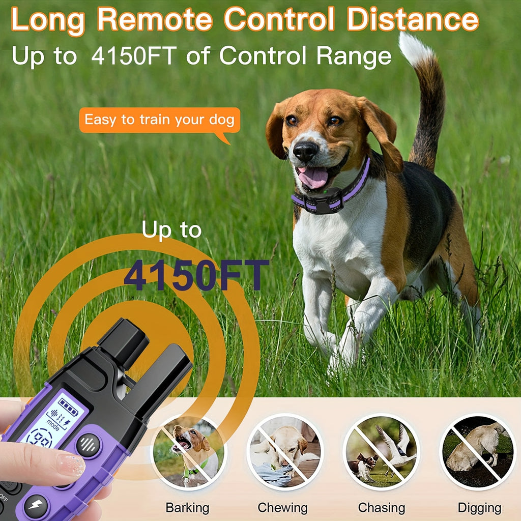 Dog Training Collars for 2 Dogs with Remote, Purple Rechargeable E Collar Set with Adjustable Nylon Straps, Beep, Vibration and Static Modes