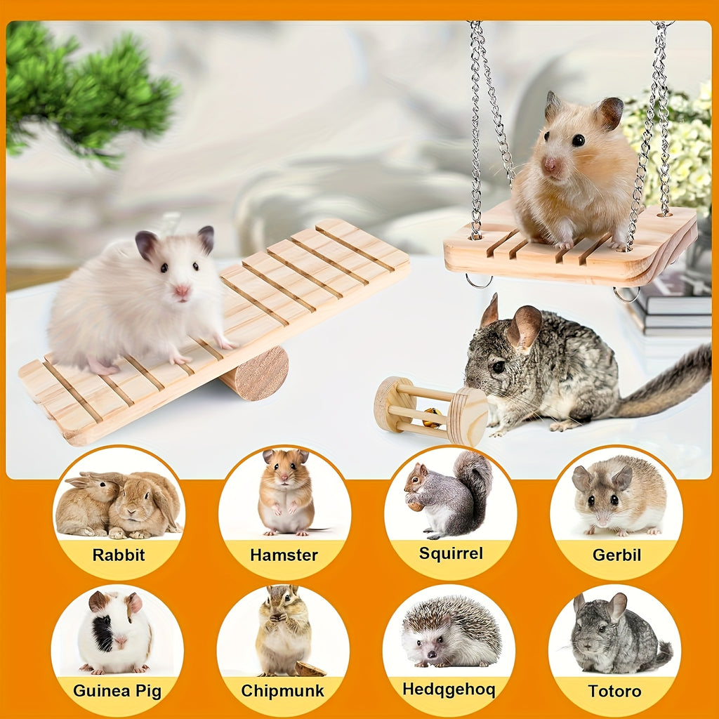 Hamster Chew Toys, 12-Piece Natural Wood Small Pet Accessory Set with Balls and Climbing Sticks for Guinea Pigs and Chinchillas