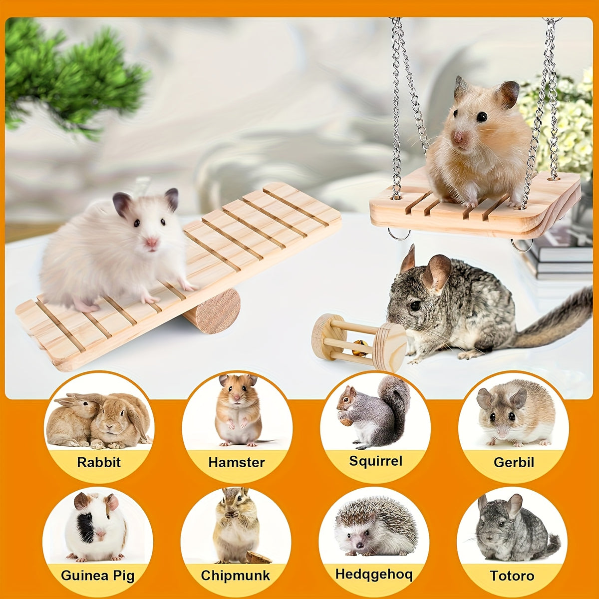 Hamster Chew Toys, 12-Piece Natural Wood Small Pet Accessory Set with Balls and Climbing Sticks for Guinea Pigs and Chinchillas