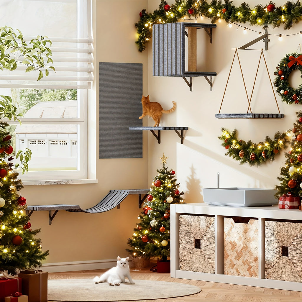 Wall Mounted Cat Climber Set, 5-Piece Indoor Cat Wall Furniture for Elevated Exploring, Climbing, Lounging and Space-Saving Home Layouts